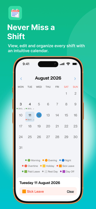 Earntail shift calendar screen