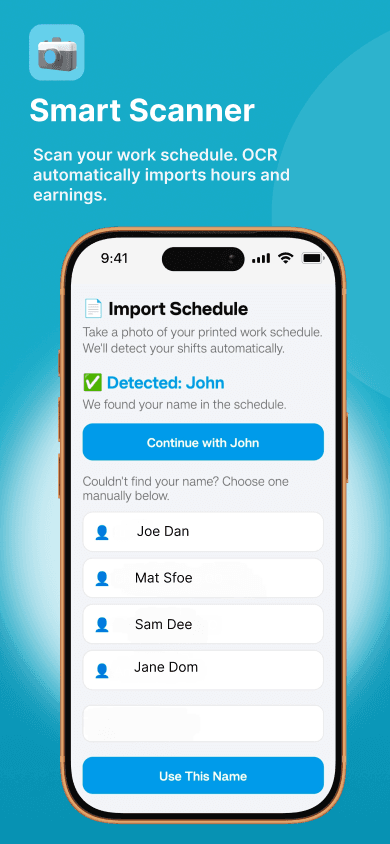 Earntail schedule import with OCR screen