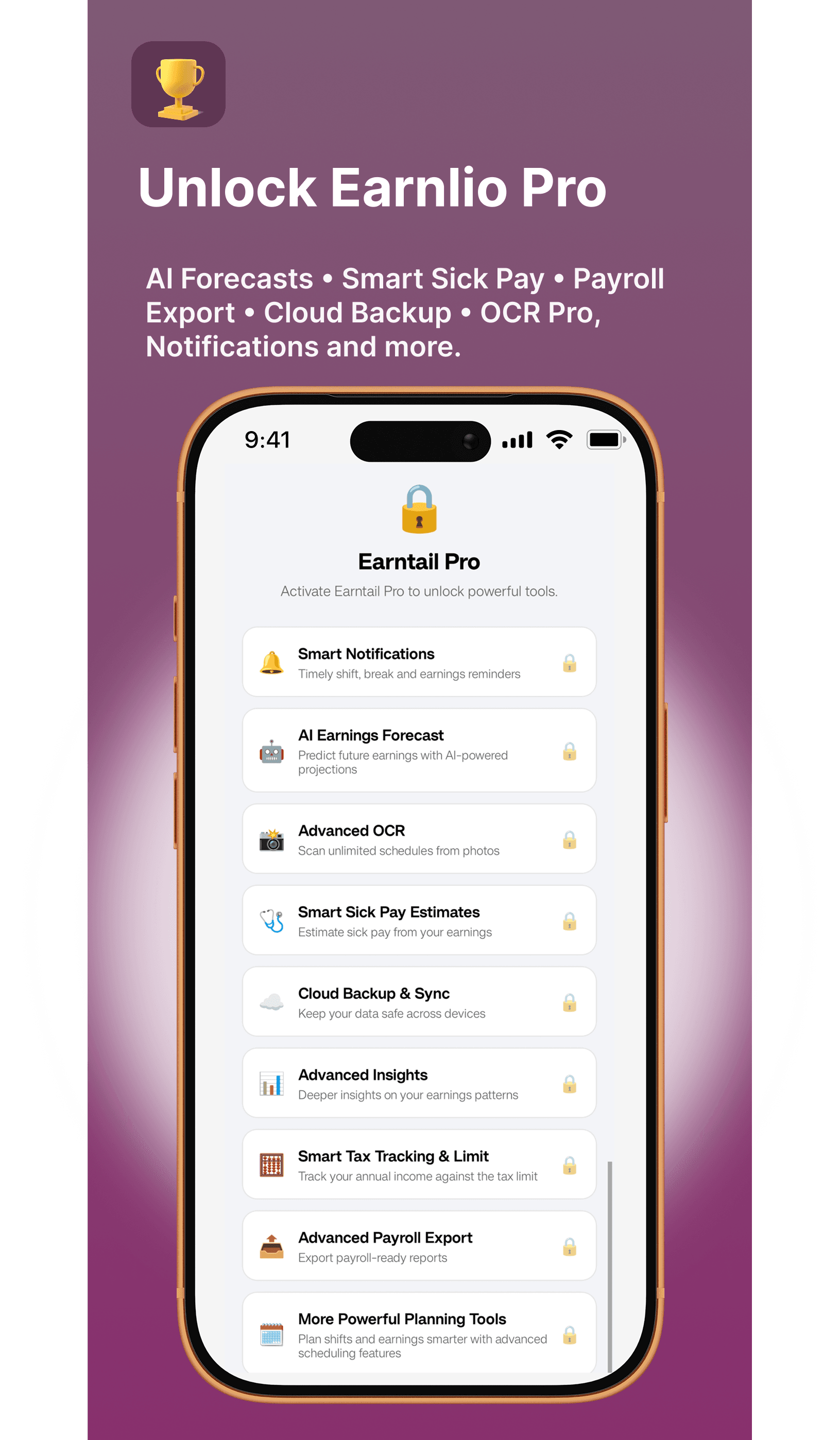 Earntail premium features screen