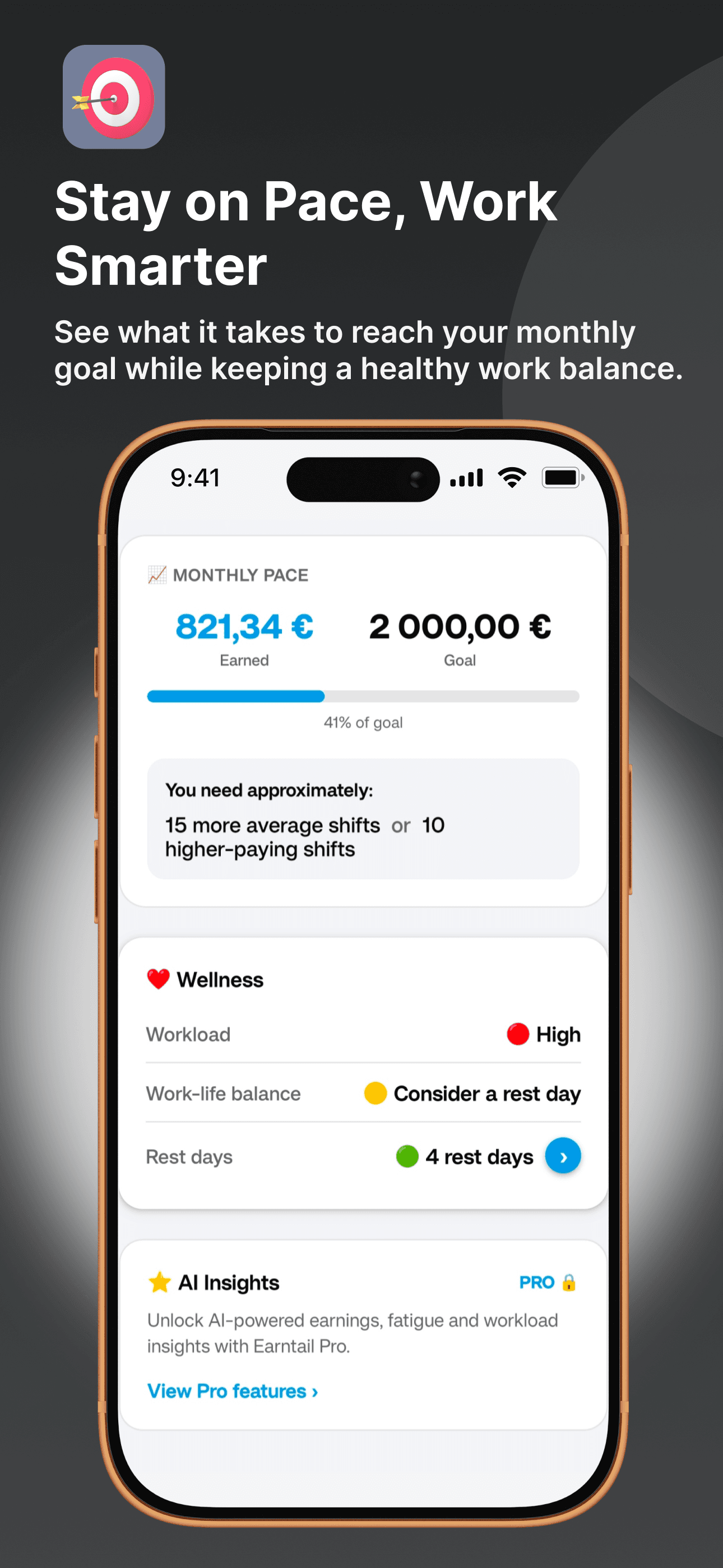 Earntail wellness tracking screen